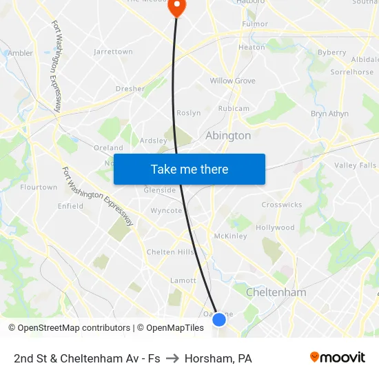 2nd St & Cheltenham Av - Fs to Horsham, PA map