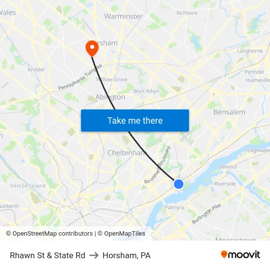 Rhawn St & State Rd to Horsham, PA map