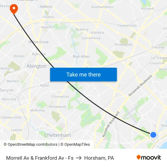 Morrell Av & Frankford Av - Fs to Horsham, PA map