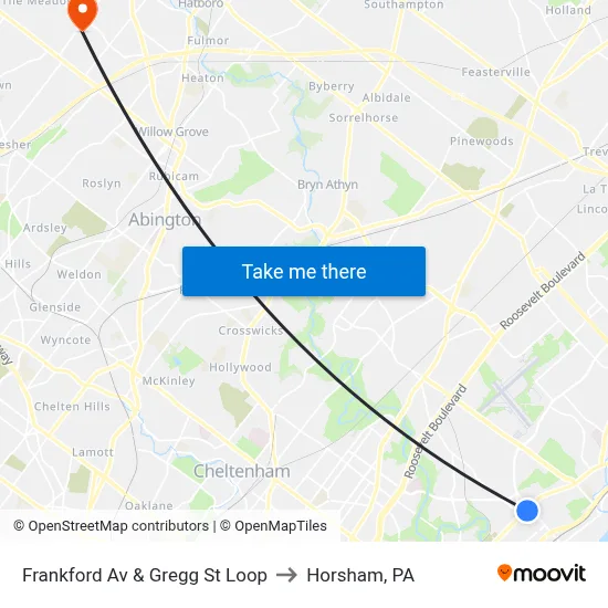Frankford Av & Gregg St Loop to Horsham, PA map