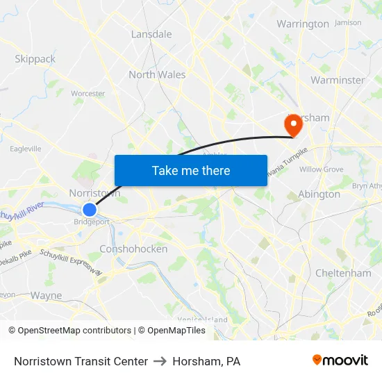 Norristown Transit Center to Horsham, PA map