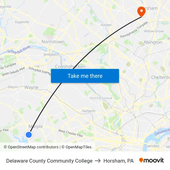 Delaware County Community College to Horsham, PA map