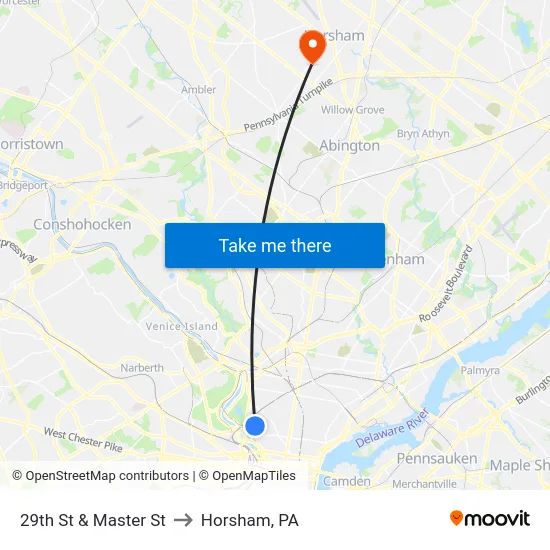 29th St & Master St to Horsham, PA map