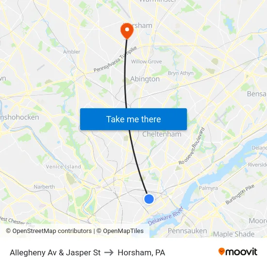Allegheny Av & Jasper St to Horsham, PA map