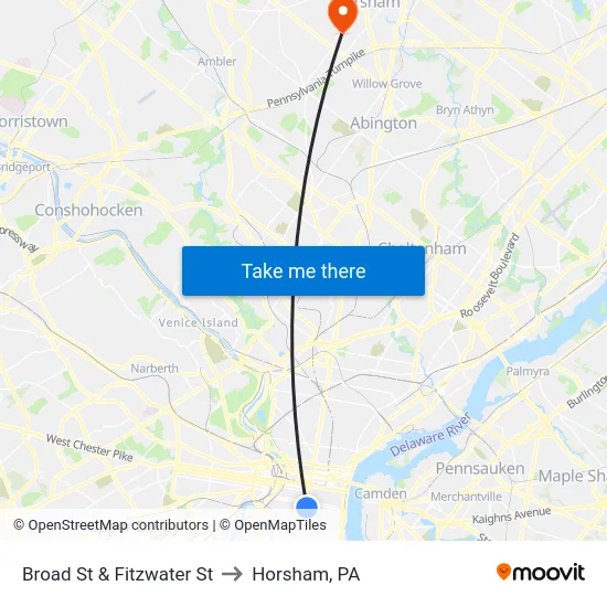 Broad St & Fitzwater St to Horsham, PA map