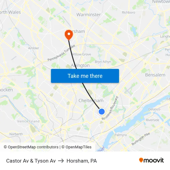 Castor Av & Tyson Av to Horsham, PA map