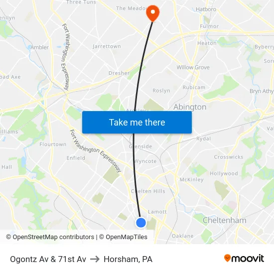 Ogontz Av & 71st Av to Horsham, PA map