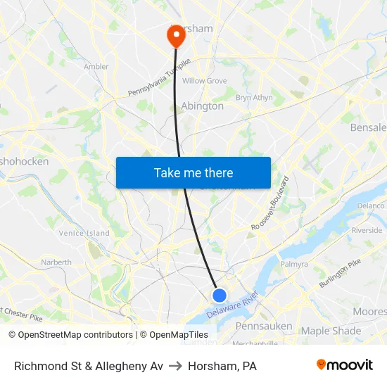 Richmond St & Allegheny Av to Horsham, PA map