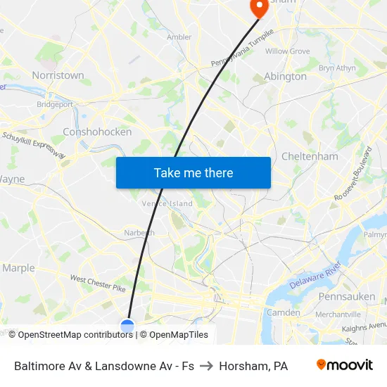 Baltimore Av & Lansdowne Av - Fs to Horsham, PA map