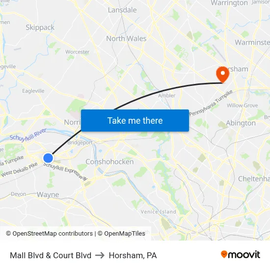 Mall Blvd & Court Blvd to Horsham, PA map