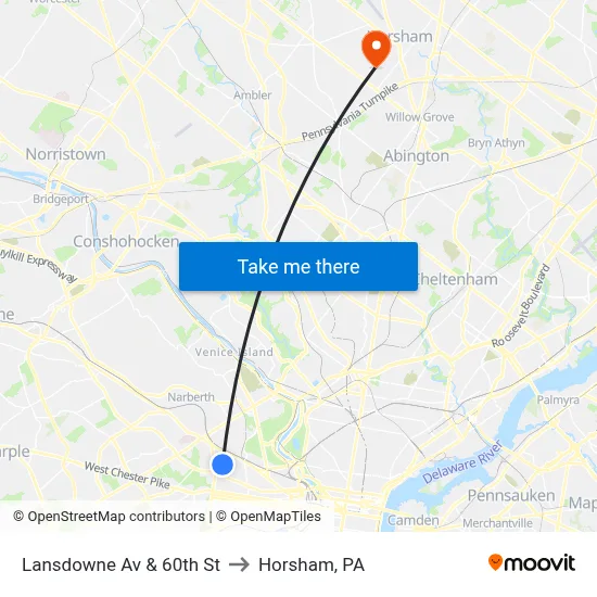Lansdowne Av & 60th St to Horsham, PA map