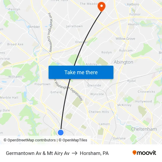Germantown Av & Mt Airy Av to Horsham, PA map