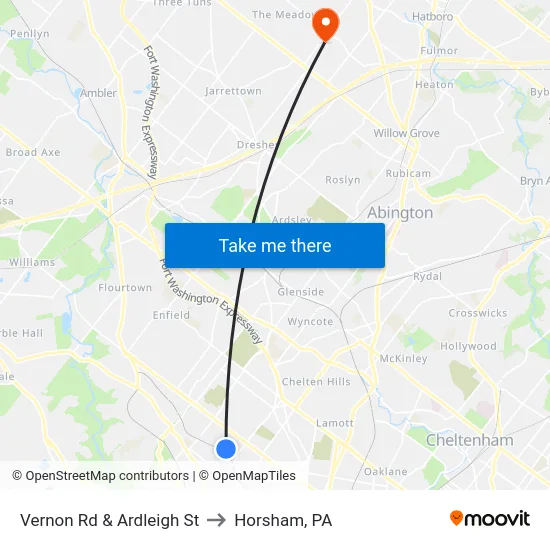 Vernon Rd & Ardleigh St to Horsham, PA map