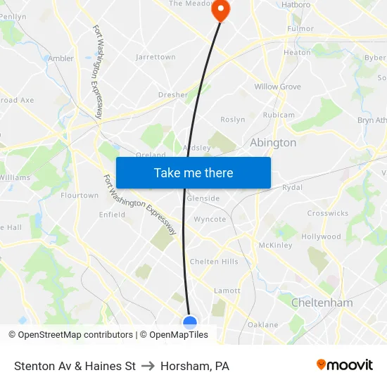 Stenton Av & Haines St to Horsham, PA map