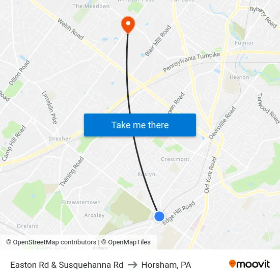 Easton Rd & Susquehanna Rd to Horsham, PA map
