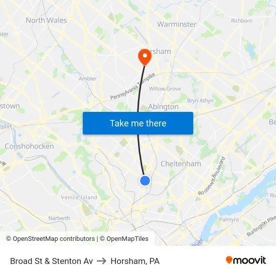 Broad St & Stenton Av to Horsham, PA map