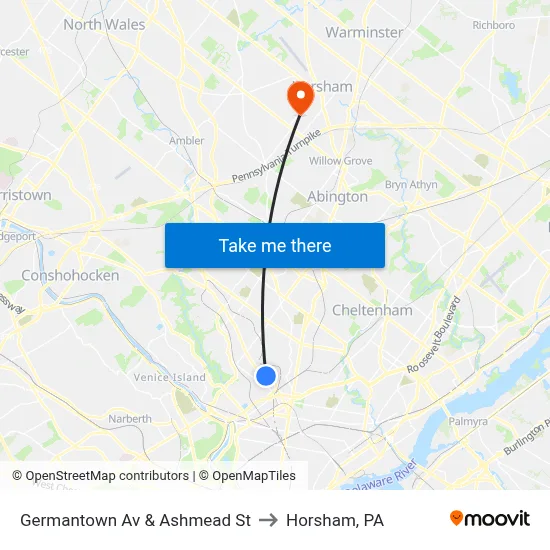 Germantown Av & Ashmead St to Horsham, PA map