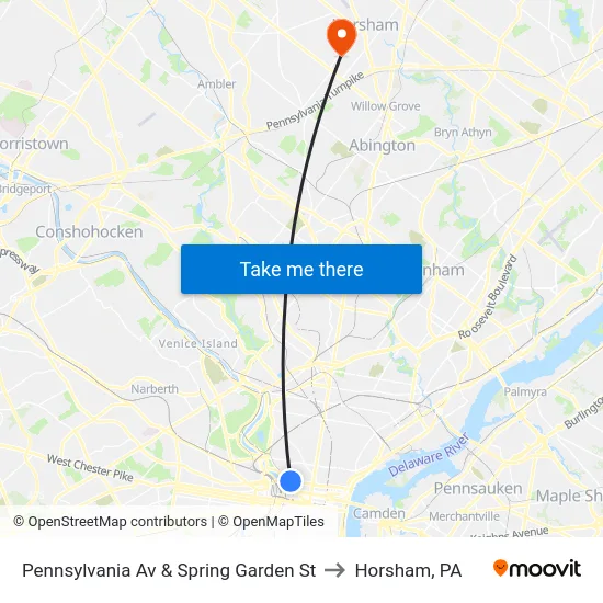 Pennsylvania Av & Spring Garden St to Horsham, PA map