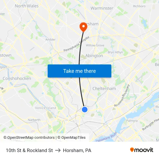 10th St & Rockland St to Horsham, PA map