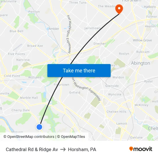 Cathedral Rd & Ridge Av to Horsham, PA map