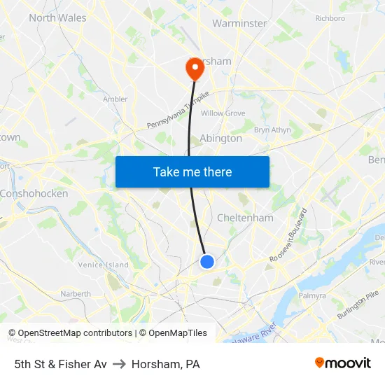 5th St & Fisher Av to Horsham, PA map