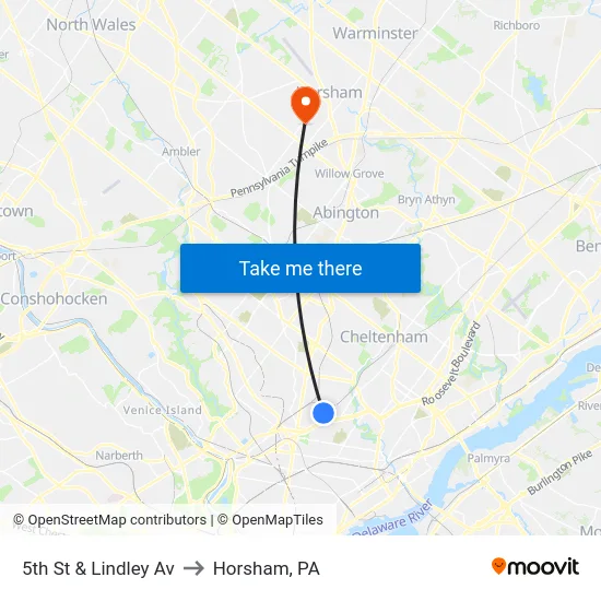 5th St & Lindley Av to Horsham, PA map