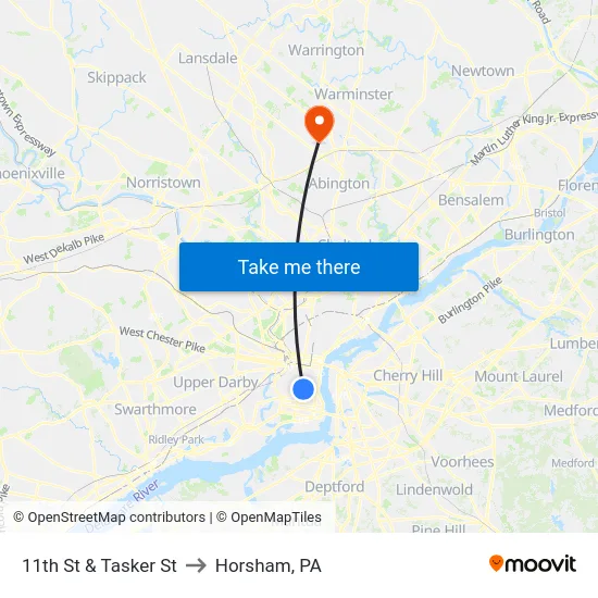 11th St & Tasker St to Horsham, PA map
