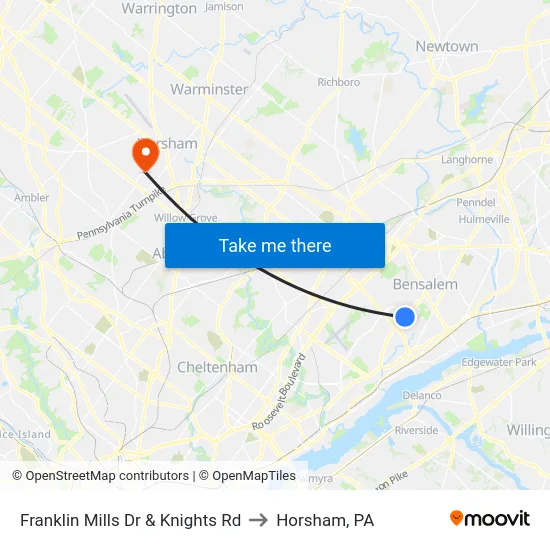 Franklin Mills Dr & Knights Rd to Horsham, PA map