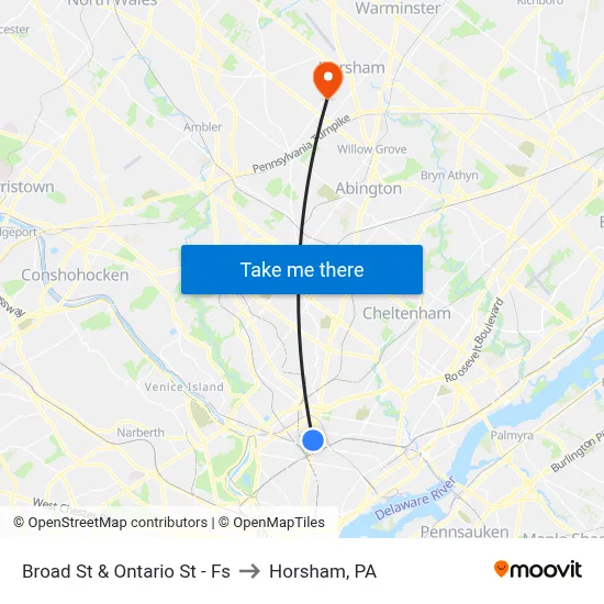 Broad St & Ontario St - Fs to Horsham, PA map