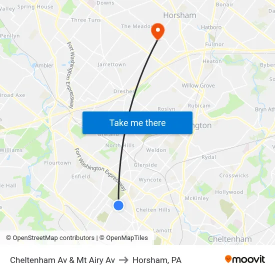 Cheltenham Av & Mt Airy Av to Horsham, PA map