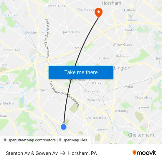 Stenton Av & Gowen Av to Horsham, PA map