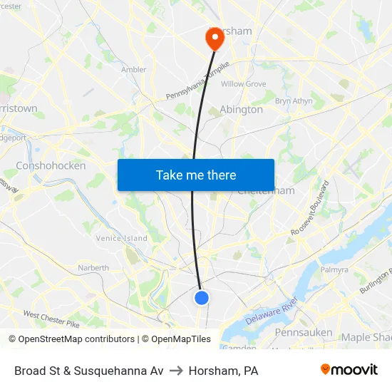 Broad St & Susquehanna Av to Horsham, PA map