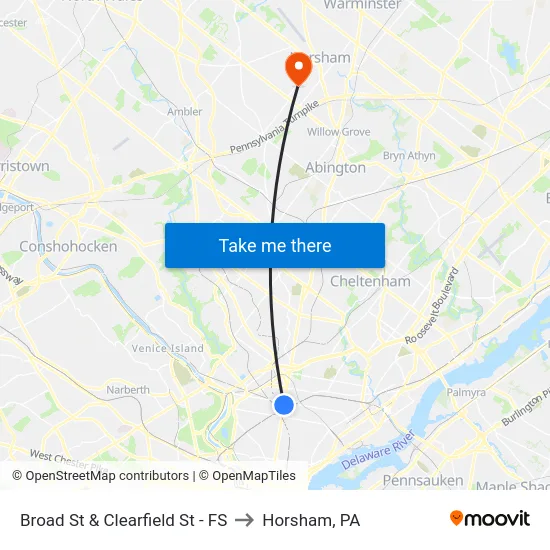 Broad St & Clearfield St - FS to Horsham, PA map