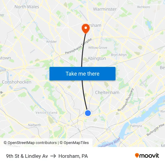 9th St & Lindley Av to Horsham, PA map