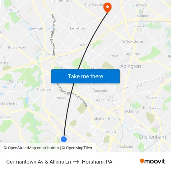 Germantown Av & Allens Ln to Horsham, PA map