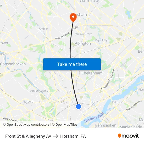 Front St & Allegheny Av to Horsham, PA map
