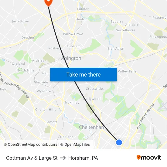 Cottman Av & Large St to Horsham, PA map