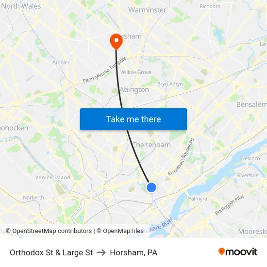 Orthodox St & Large St to Horsham, PA map