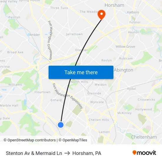 Stenton Av & Mermaid Ln to Horsham, PA map