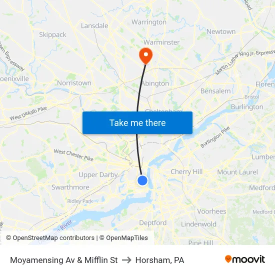 Moyamensing Av & Mifflin St to Horsham, PA map