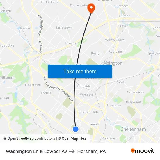 Washington Ln & Lowber Av to Horsham, PA map