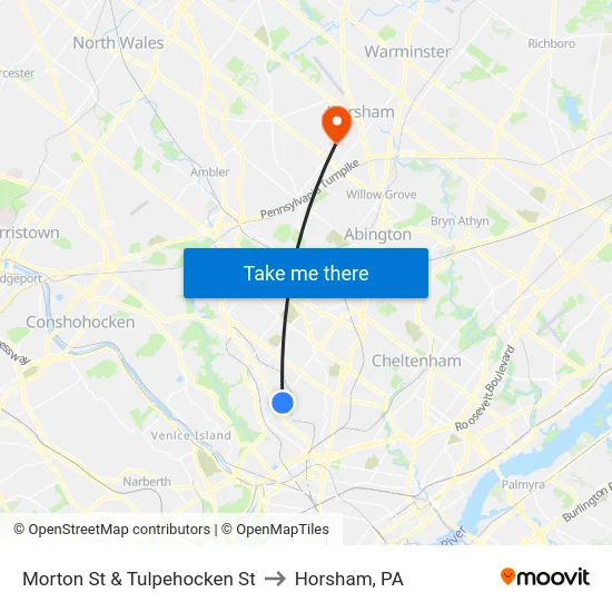Morton St & Tulpehocken St to Horsham, PA map
