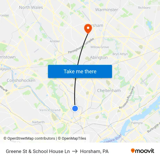 Greene St & School House Ln to Horsham, PA map