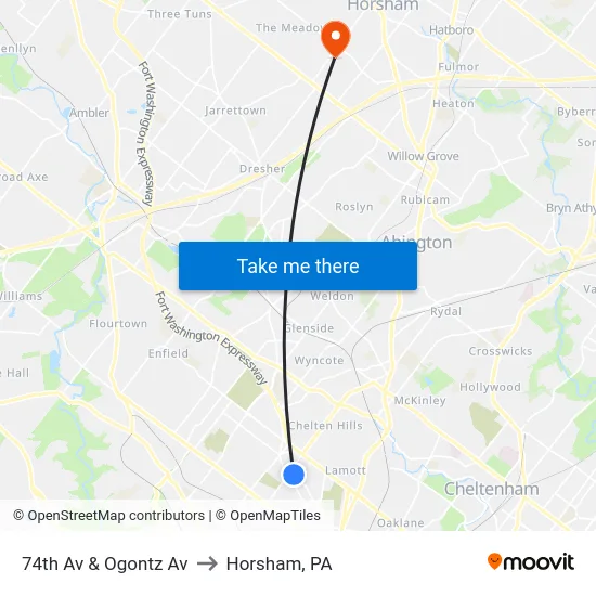 74th Av & Ogontz Av to Horsham, PA map