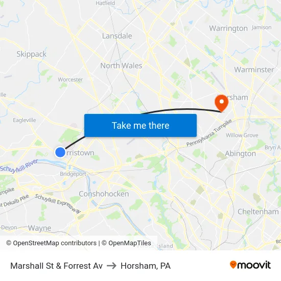 Marshall St & Forrest Av to Horsham, PA map