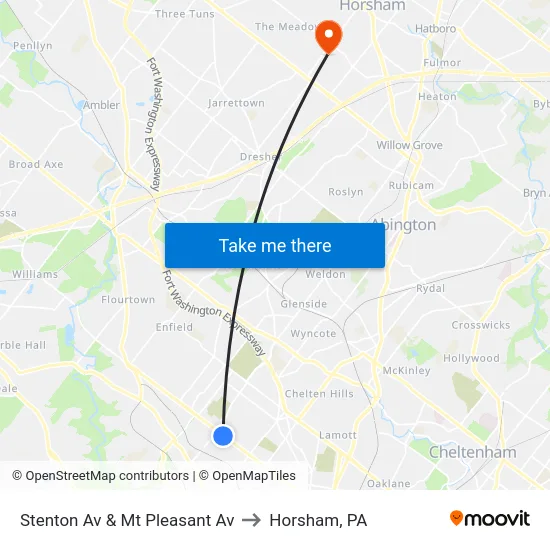 Stenton Av & Mt Pleasant Av to Horsham, PA map