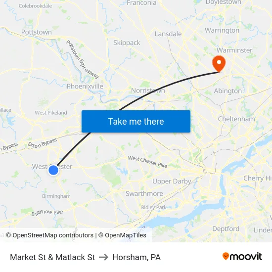 Market St & Matlack St to Horsham, PA map
