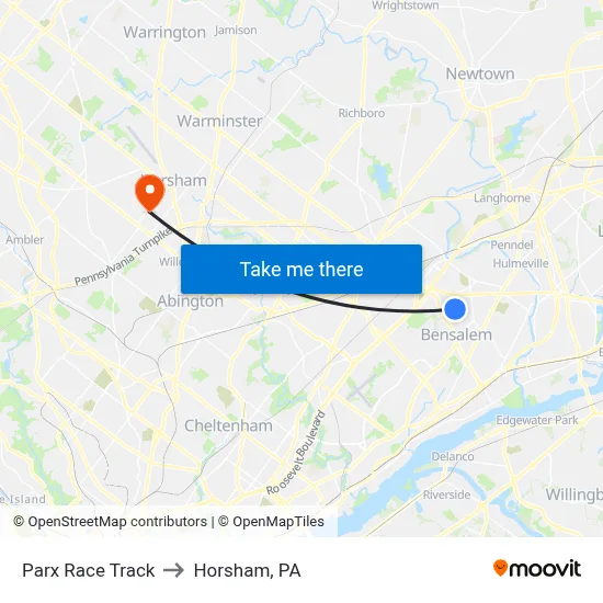 Parx Race Track to Horsham, PA map