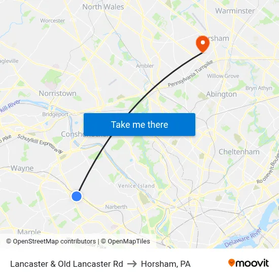 Lancaster & Old Lancaster Rd to Horsham, PA map