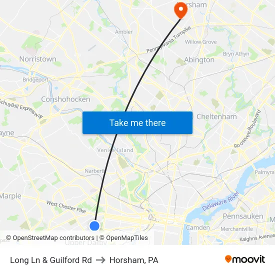 Long Ln & Guilford Rd to Horsham, PA map
